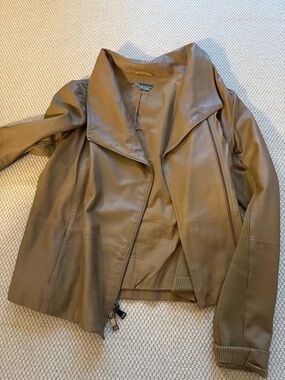 VINCE Brown Goat Leather Jacket with knit sides - size medium